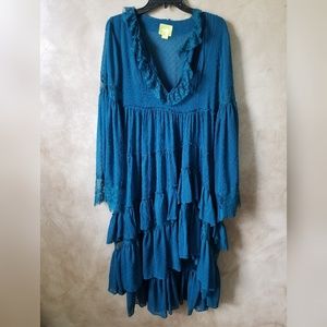 Mauve teal boho lace dress